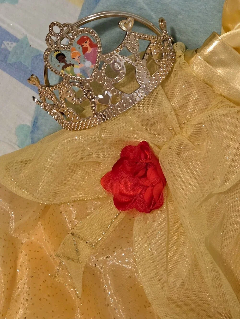 Disney Yellow Princess (Belle)Ball Gown Kids Costume w/Gold Trim & 2 Crowns - Picture 4 of 5